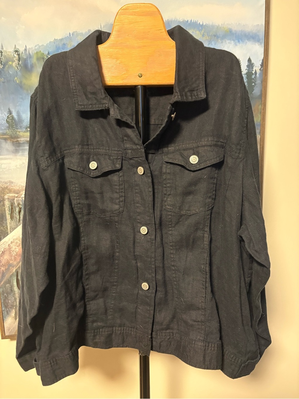 Jones New York Linen Black Button-Front Jean Jacket